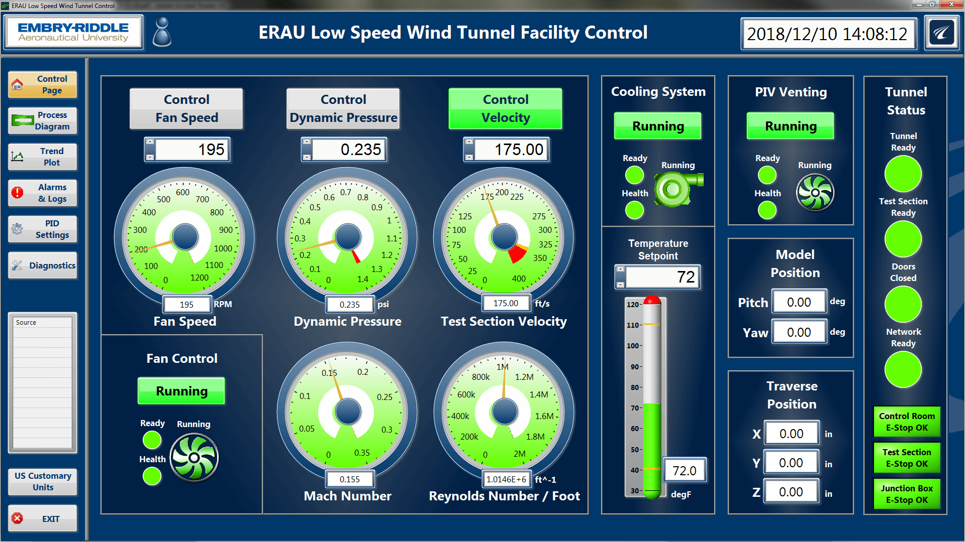 AeroDAC Altitude® Wind tunnel Dacs Control Page